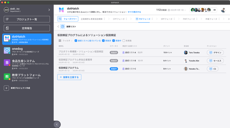 施策管理機能のキャプチャ画像